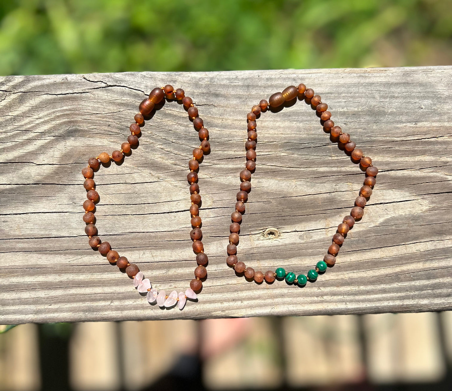 Raw amber teething necklaces